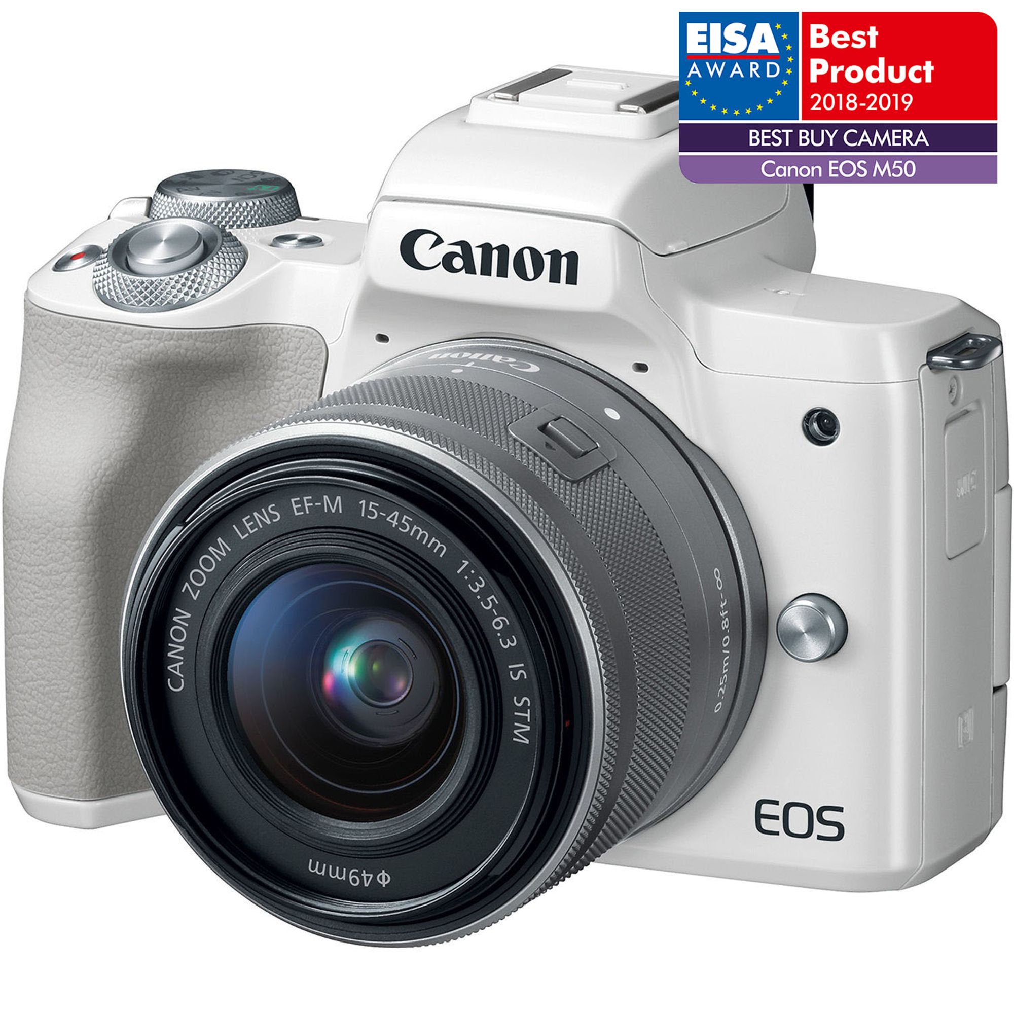 Canon Eos M50 Aparat Foto Mirrorless 24mp Apsc 4k Kit Cu Obiectiv Ef M 15 45 F 3 5 6 3 Is Stm Alb F64 Studio